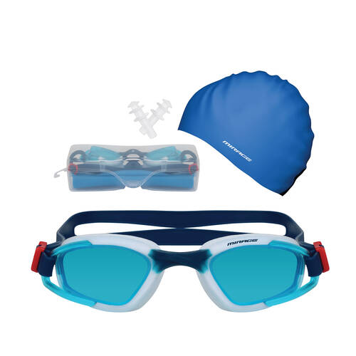 Mirage Unisex Adult Goggles/Swim Cap/Ear Plugs Swimming Pack White