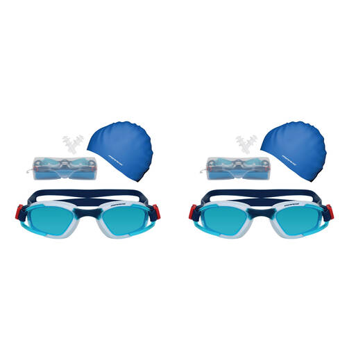 2PK Mirage Unisex Adult Goggles/Swim Cap/Ear Plugs Swimming Pack White