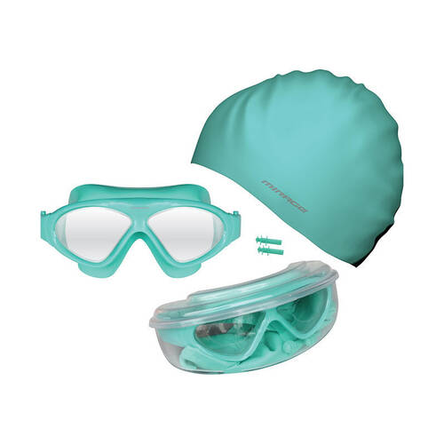 Mirage Bondi Ocean Goggles/Swim Cap/Ear Plugs Swimming Pack Aqua
