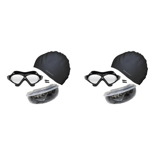 2PK Mirage Bondi Ocean Goggles/Swim Cap/Ear Plugs Swimming Pack Black