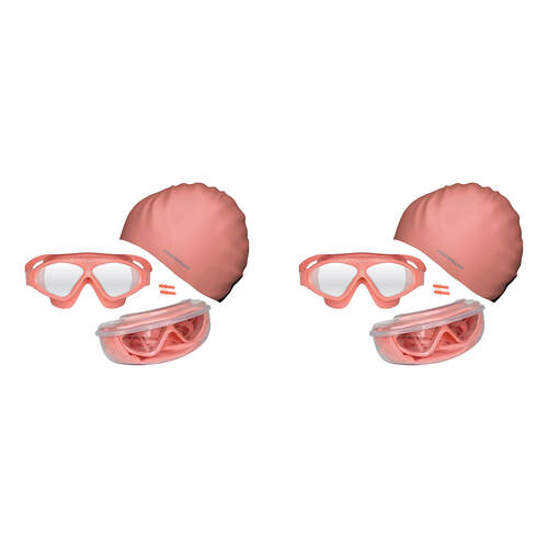 2PK Mirage Bondi Ocean Goggles/Swim Cap/Ear Plugs Swimming Pack Coral