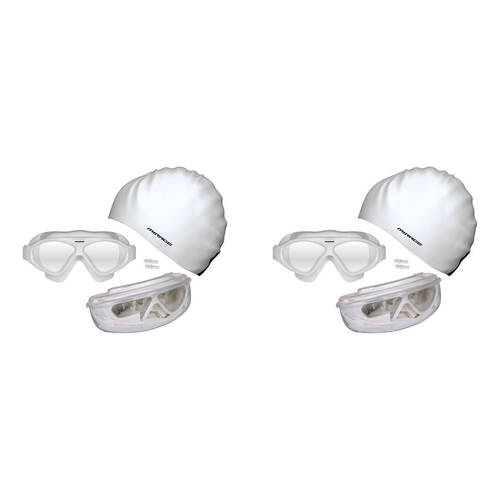 2PK Mirage Bondi Ocean Goggles/Swim Cap/Ear Plugs Swimming Pack White