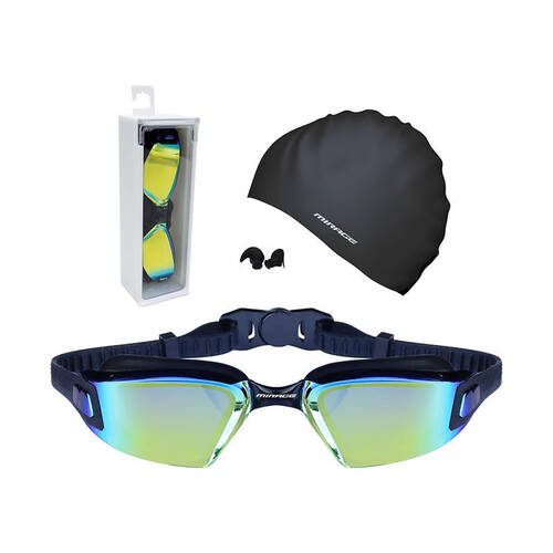 Mirage Lane Master Adult Performance Goggles/Swim Cap/Ear Plugs Swim Pack Black