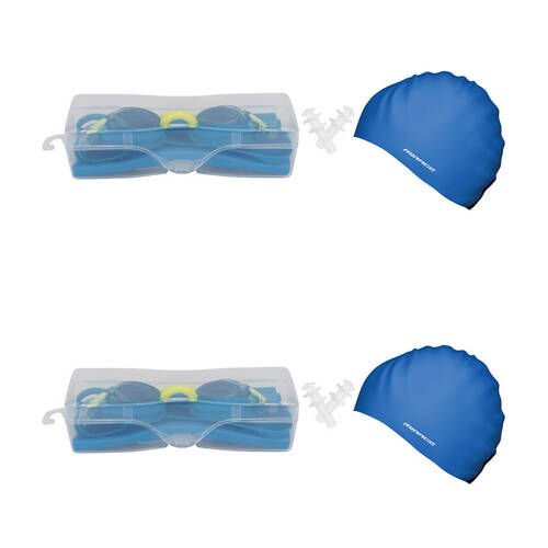 2PK Mirage Junior Kids Goggles/Swim Cap/Ear Plugs Swimming Pack Blue