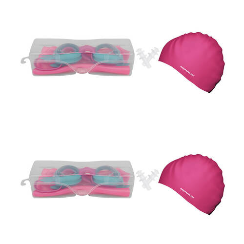 2PK Mirage Junior Kids Goggles/Swim Cap/Ear Plugs Swimming Pack Pink