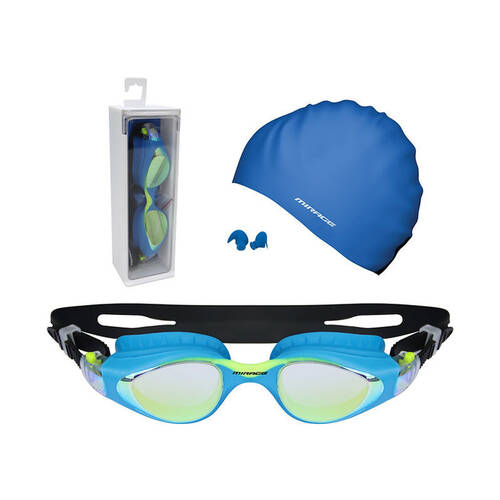 Mirage Vortex Junior Performance Goggles/Swim Cap/Ear Plugs Swim Pack Blue