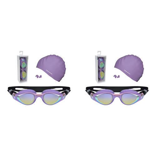 2PK Mirage Vortex Junior Performance Goggles/Swim Cap/Ear Plugs Swim Pack Purple