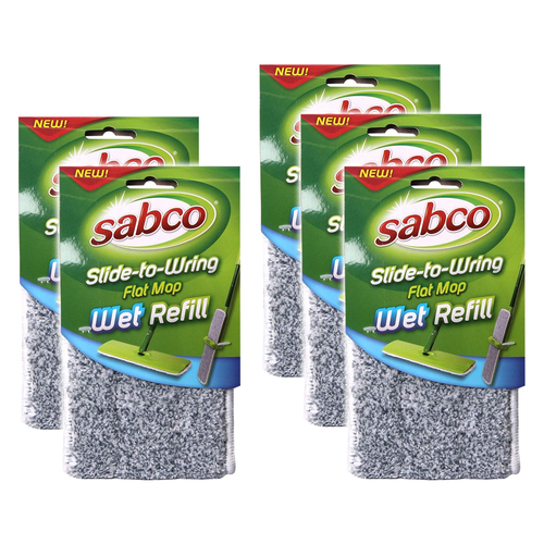 5PK Sabco Wet Refill For Slide To Wring Flat Mop Home Cleaning Grey