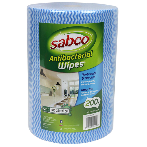 200pc Sabco Professional 30x60cm Antibacterial Wet Wipes Cleaner