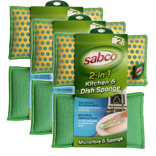 6pc Sabco 2 In 1 Kitchen & Dish Sponge