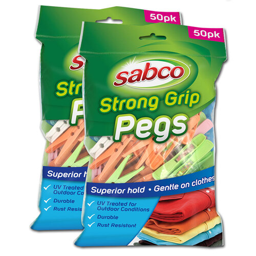 2 x 50pc Sabco Strong Grip Pegs Multicoloured