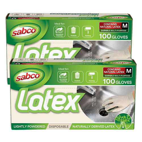 200pc Sabco Disposable Latex Gloves Medium