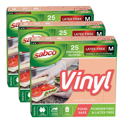 75pc Sabco Vinyl Disposable Gloves Medium