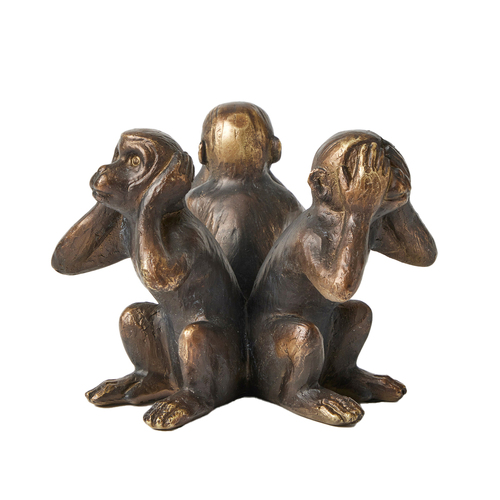 3pc Pilbeam Living Wise Monkeys Sculpture Home Decor - Rustic Bronze