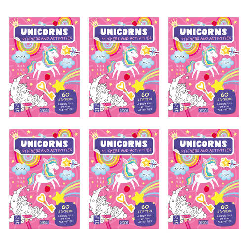 6PK Sassi Stickers & Activities Kids/Children Picture Book Unicorns Pink 3y+