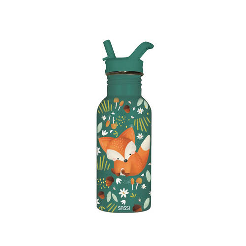 Sassi Stainless Steel Drink Bottle Tumbler 500ml Green Crunchy The Fox 12m+