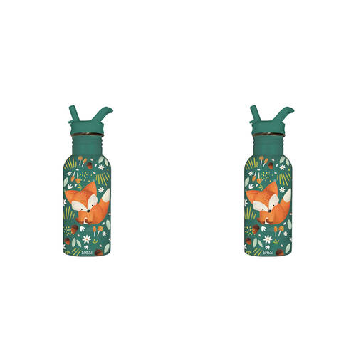 2PK Sassi Stainless Steel Drink Bottle Tumbler 500ml Green Crunchy The Fox 12m+