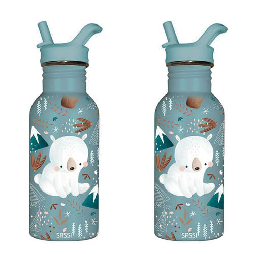 2PK Sassi Stainless Steel Drink Bottle Tumbler 500ml Blue Munchy the Bear 12m+