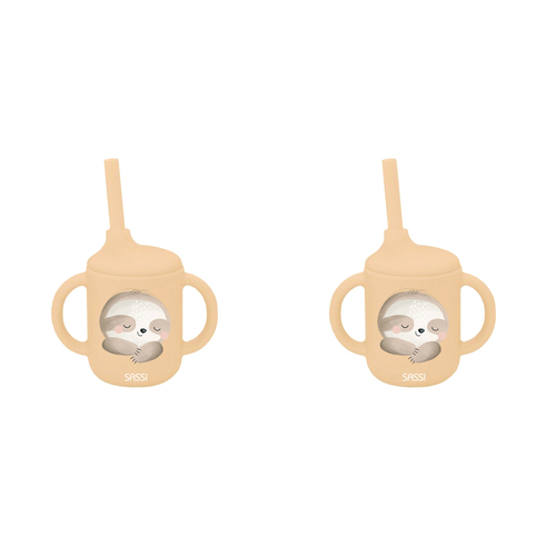 2PK Sassi Silicone Sippy Cup Set Gnawy The Sloth Baby/Childrens Cutlery 6m+