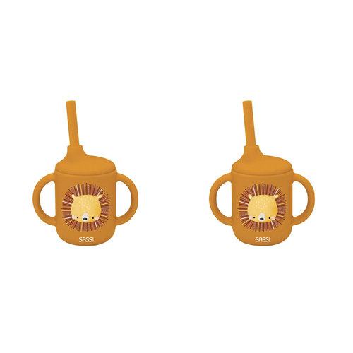 2PK Sassi Silicone Sippy Cup Set Chompy The Lion Baby/Childrens Cutlery 6m+