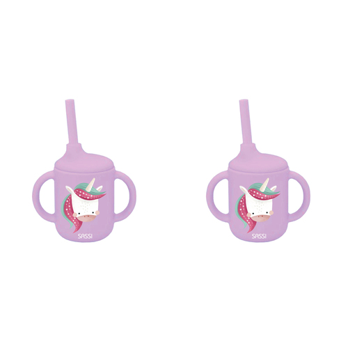 2PK Sassi Silicone Sippy Cup Set Sparkly The Unicorn Baby/Childrens Cutlery 6m+