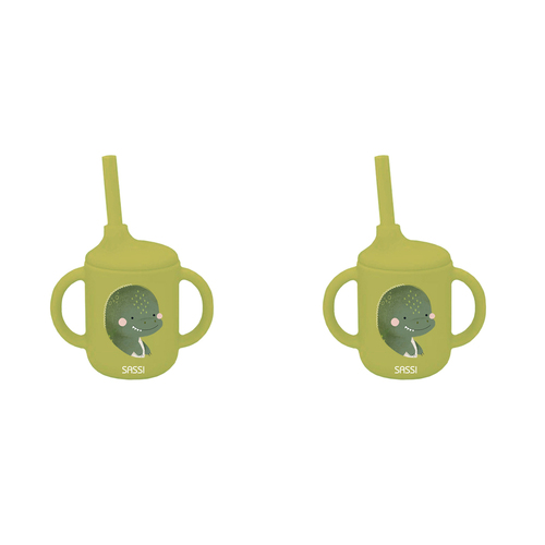 2PK Sassi Silicone Sippy Cup Set Cracky the Dinosaur Baby/Childrens Cutlery 6m+