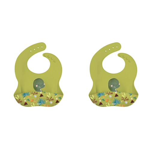 2PK Sassi Silicone Bib Cracky the Dinosaur Baby/Childrens Tableware 6m+