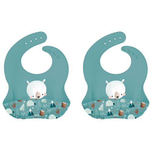 2PK Sassi Baby/Toddler Waterproof Silicone Bib Food Catcher Munchy The Bear 6m+
