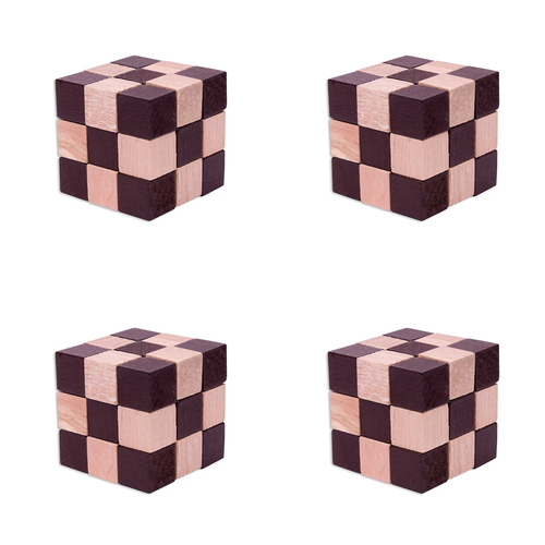 4PK Smart Brain Snake Wood Cube Puzzle Solving Kids Toy