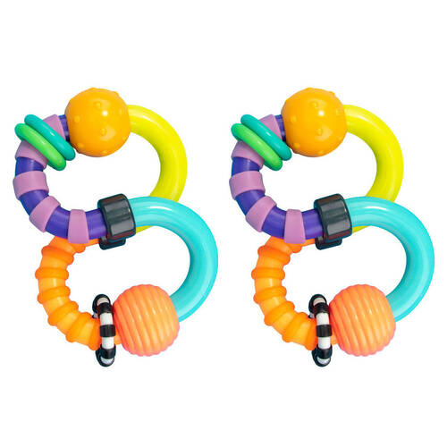 2PK Sassy Baby Twist-A-Roo Rattle Baby Interactive Play Toy 3m+