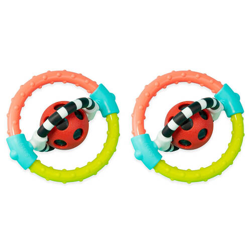 2PK Sassy Baby Spin & Chew Ring Rattle Baby Teething Toy 3m+
