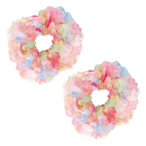 2PK Pink Poppy Rainbow Tulle Large Hair Scrunchie 3y+