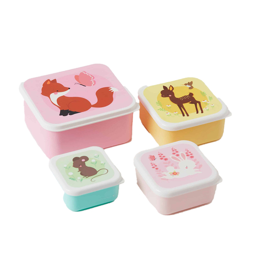 4pc A Little Lovely Company Forest Friends Lunch & Snack Box Set