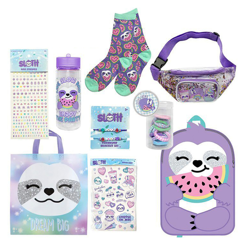 Sloth 23 Kids Showbag Backpack/Bracelet Set Drink Bottle