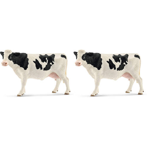 2PK Schleich Holstein Cow Hand-painted Vinyl Figure Toy Black/White 3y+