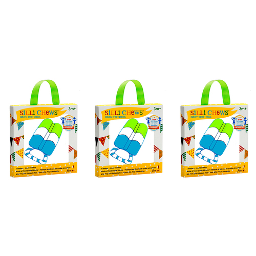 3x Silli Chews Green Popsicle Soft Silicone Teether Baby 3m+