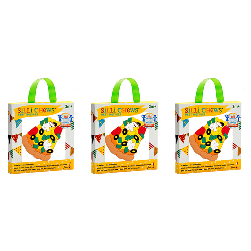 3x Silli Chews Pizza Soft Silicone Teether Baby Toy 3m+