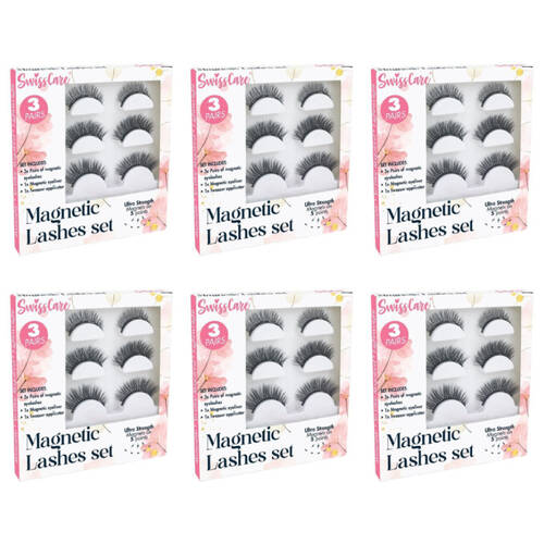 6PK 3 Pairs of Swisscare Magnetic Eyelashes w/ Eyeliner & Tweezer Set Reusable