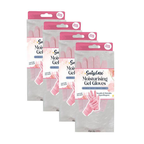 4PK SwissCare Moisturising Spa Gel Gloves Lavender Sent One Size Pair