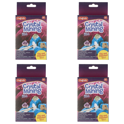4PK Magnoidz 16cm Dig & Discover Crystal Mining Kit Kids Toy 6y+