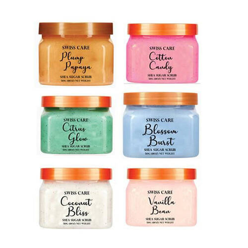 6PK SwissCare Shea Butter & Sugar Exfoliating Body Care Scrub 510g Assorted