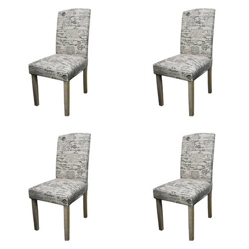 4PK Elan Dining Chair Cover Slipcover Protector - Script 106cm