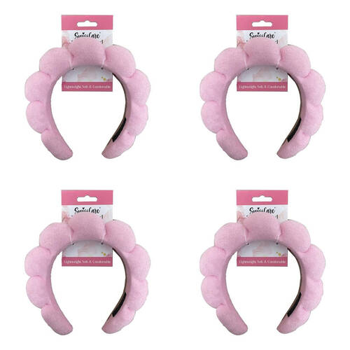 4PK SwissCare Women's Soft Plush Cloud Spa & Makeup Headband Accessory Pink