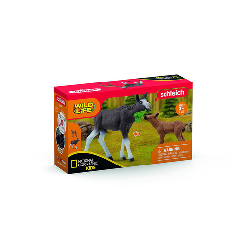 Schleich Moose & Calf Animal Action Figure Kids Toy 3+
