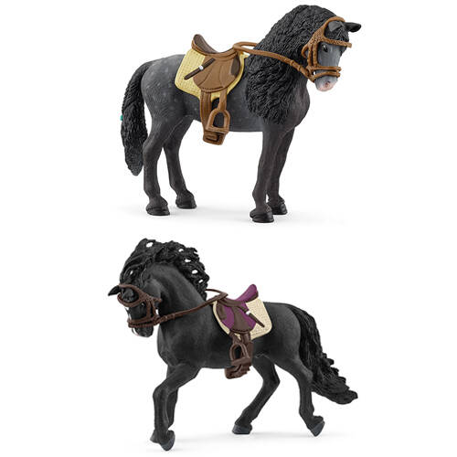 2pc Schleich Pura Raza Espanola Mare/Stallion w/ Saddle Figure Combo Set 3+