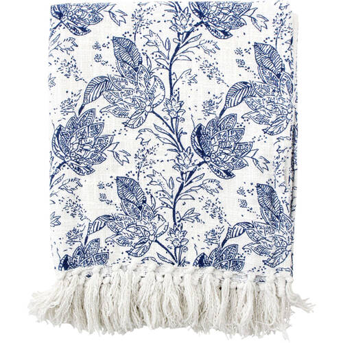 LVD Oramental 100% Cotton Decorative Throw Blanket 125x150cm Blue/White