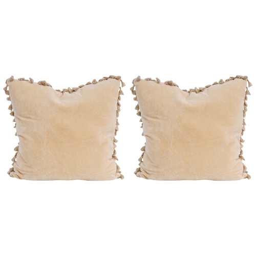 2PK LVD Velvet Tassels Cushion Pillow 50x50cm Square - Sand