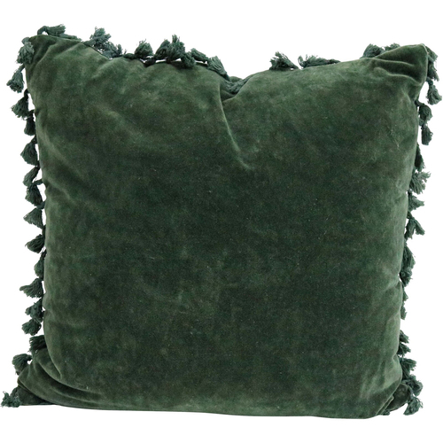 LVD Velvet Tassels Cushion Pillow 50x50cm Square - Moss