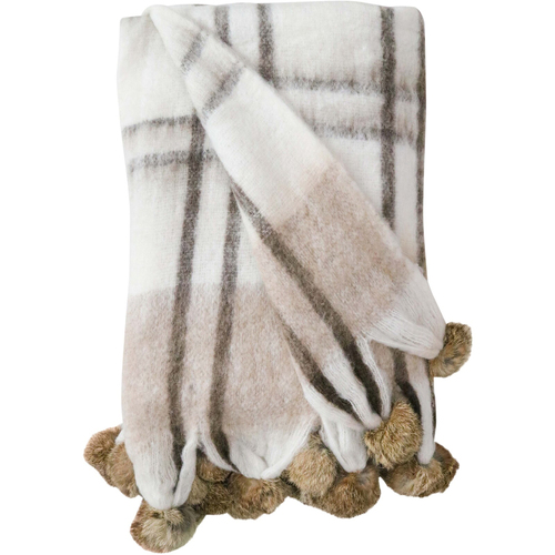 LVD Throw Tartan Coffee Pom Pom Decorative Home/Lounge Decor