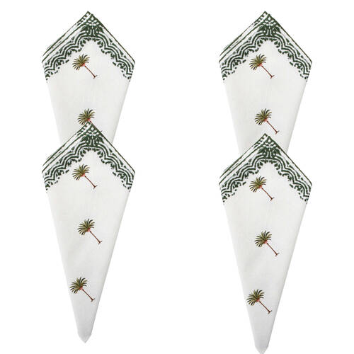 4PK LVD 100% Soft Cotton Reusable Table Napkin 45x45cm Palm Green/White